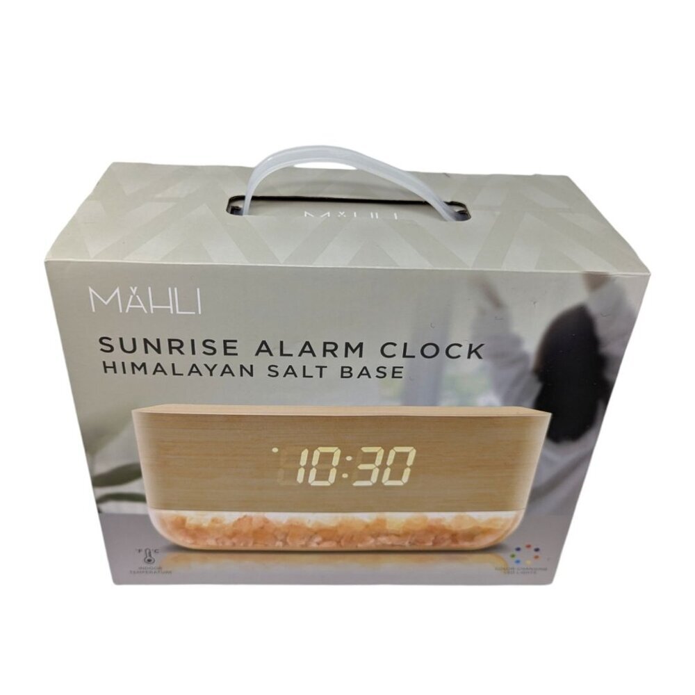 Mahli Himalayan Salt Base Wood Design LED Digital USB Power Sunrise Alarm Clock